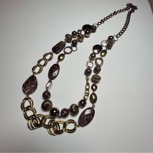Long double strand gold & cheeta beading necklace-18”